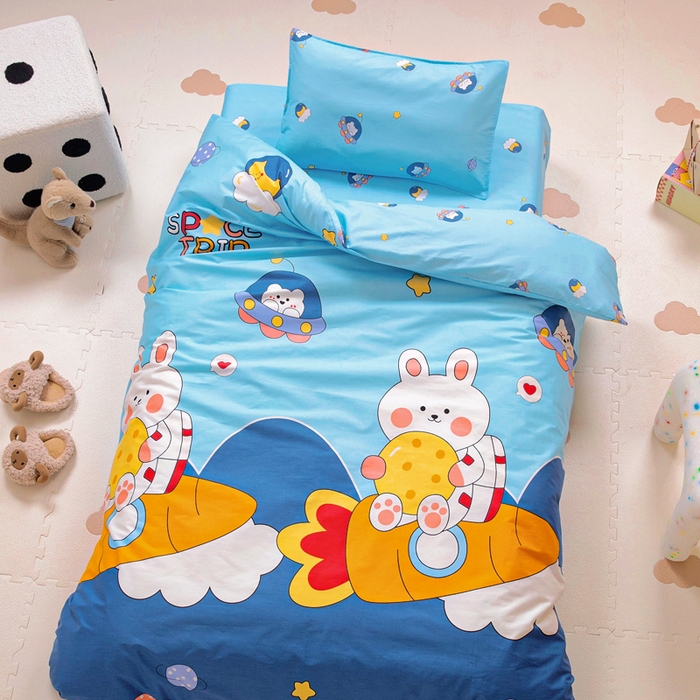 91家纺网 家纺一手货源 找家纺 2025年新款幼儿园全棉被子三件套宝宝入园纯棉六件套被褥午睡被套星空兔