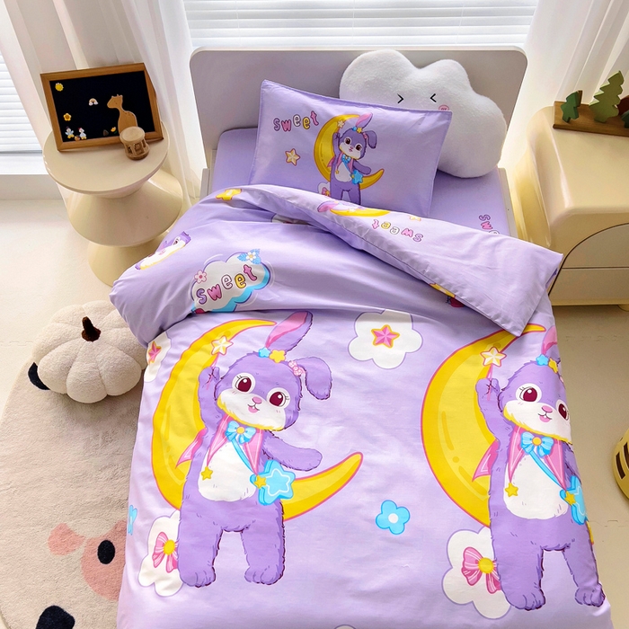 91家纺网 家纺一手货源 找家纺 2025年新款幼儿园全棉被子三件套宝宝入园纯棉六件套被褥午睡被套星月小兔