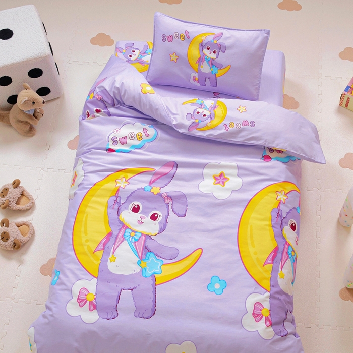 91家纺网 家纺一手货源 找家纺 2025年新款幼儿园全棉被子三件套宝宝入园纯棉六件套被褥午睡被套星月小兔