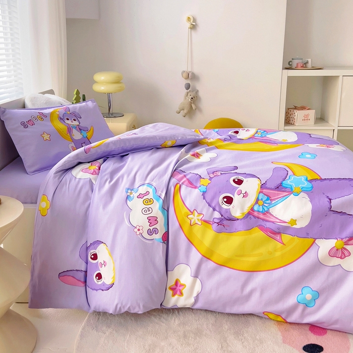 91家纺网 家纺一手货源 找家纺 2025年新款幼儿园全棉被子三件套宝宝入园纯棉六件套被褥午睡被套星月小兔