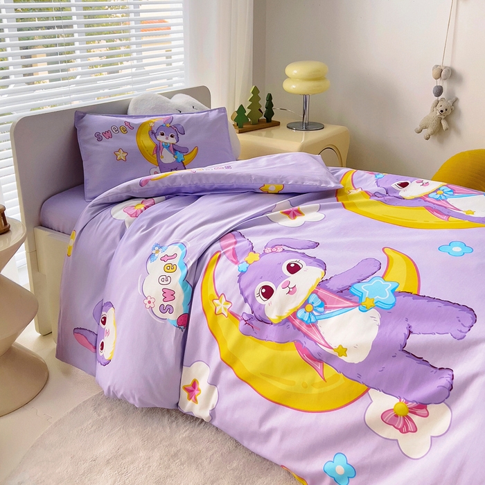 91家纺网 家纺一手货源 找家纺 2025年新款幼儿园全棉被子三件套宝宝入园纯棉六件套被褥午睡被套星月小兔