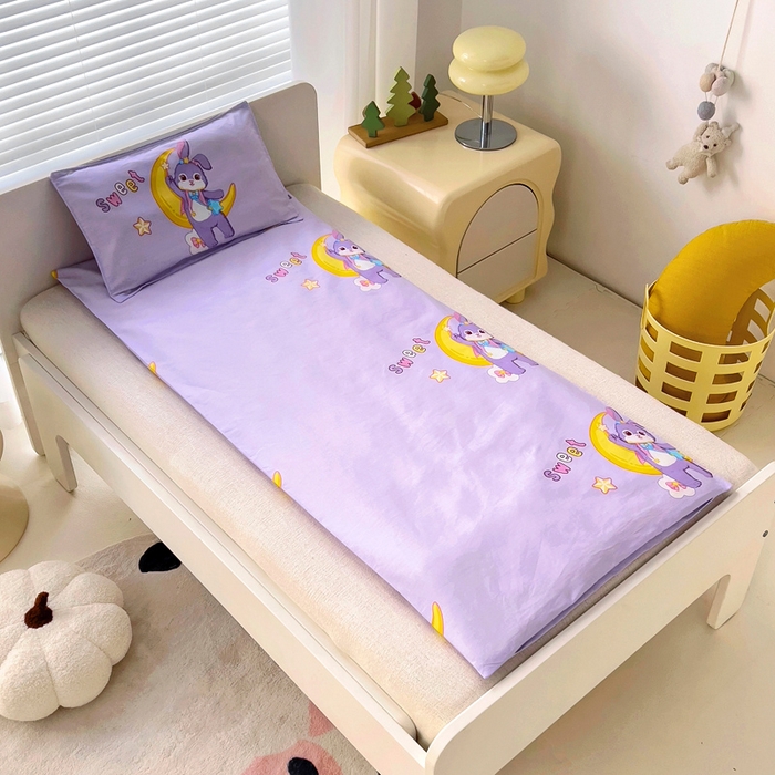 91家纺网 家纺一手货源 找家纺 2025年新款幼儿园全棉被子三件套宝宝入园纯棉六件套被褥午睡被套星月小兔