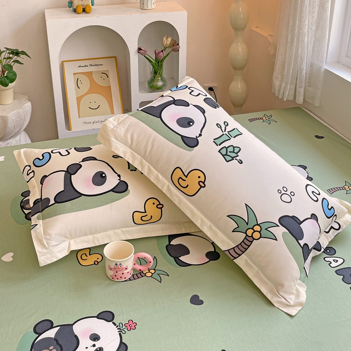 91家纺网 家纺一手货源 找家纺 依庭 2025新款12868全棉纯棉单枕套单品枕套枕套单件 熊猫戏水