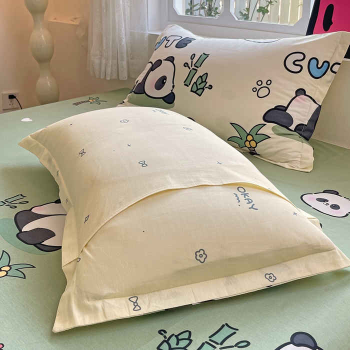 91家纺网 家纺一手货源 找家纺 依庭 2025新款12868全棉纯棉单枕套单品枕套枕套单件 熊猫戏水