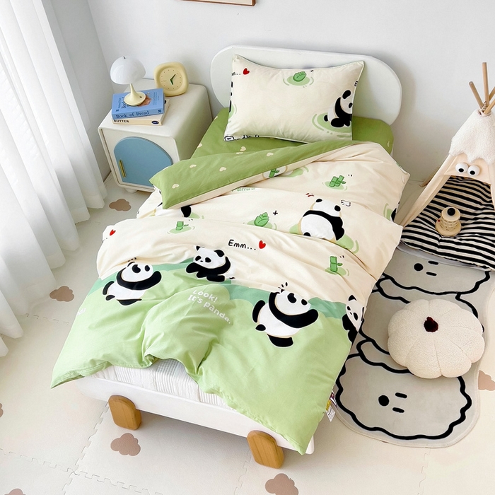 91家纺网 家纺一手货源 找家纺 2025年新款幼儿园全棉被子三件套宝宝入园纯棉六件套被褥午睡被套熊猫乐园