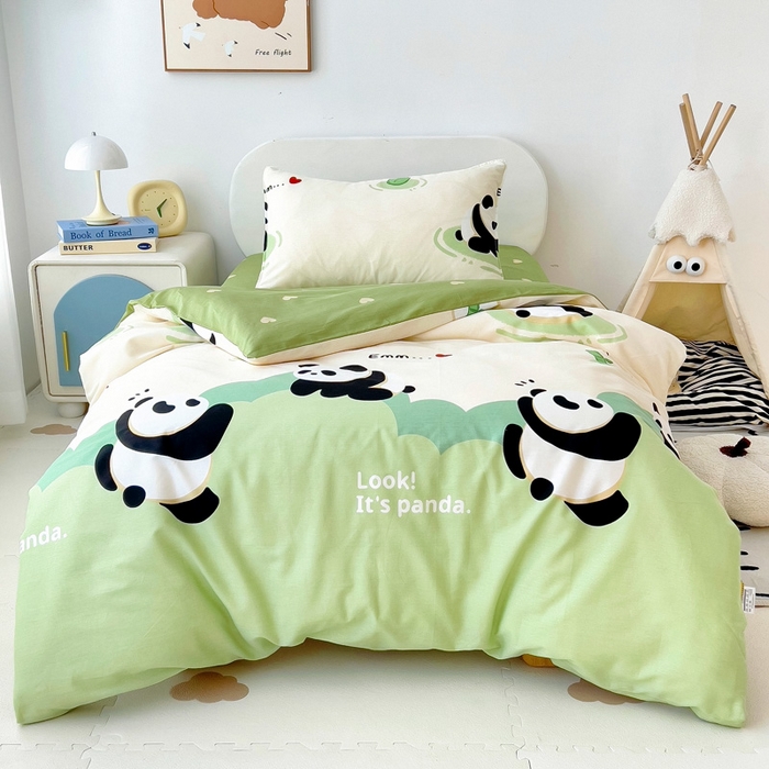 91家纺网 家纺一手货源 找家纺 2025年新款幼儿园全棉被子三件套宝宝入园纯棉六件套被褥午睡被套熊猫乐园