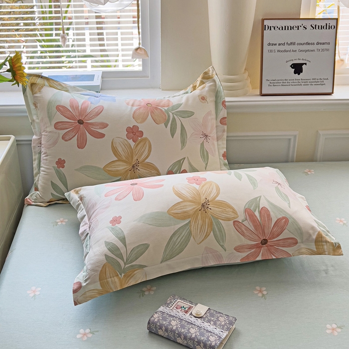 91家纺网 家纺一手货源 找家纺 依庭 2025新款12868全棉纯棉单枕套单品枕套枕套单件 云裳花谷