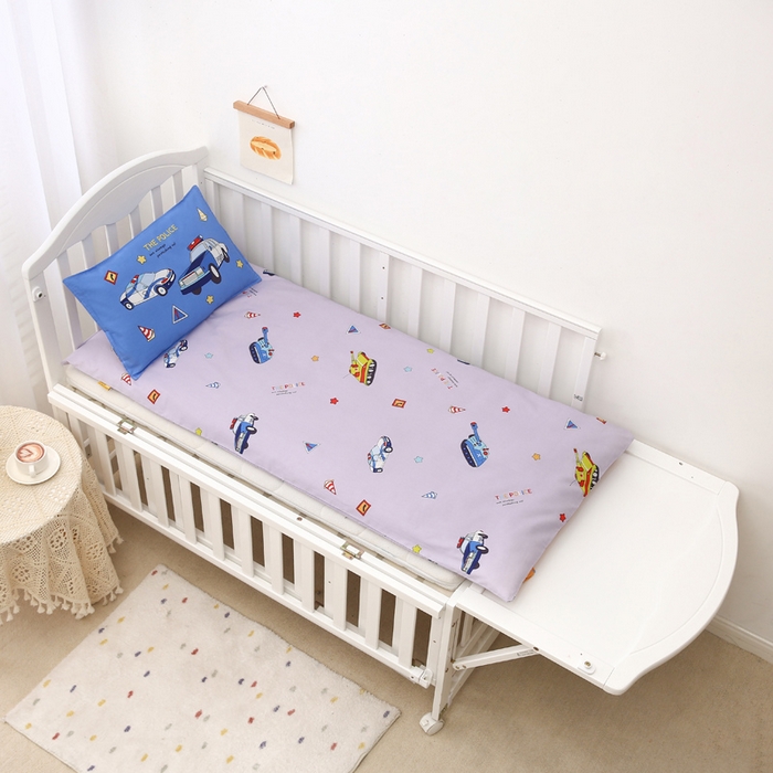 91家纺网 家纺一手货源 找家纺 2025年新款幼儿园全棉被子三件套宝宝入园纯棉六件套被褥午睡被套巡逻警车