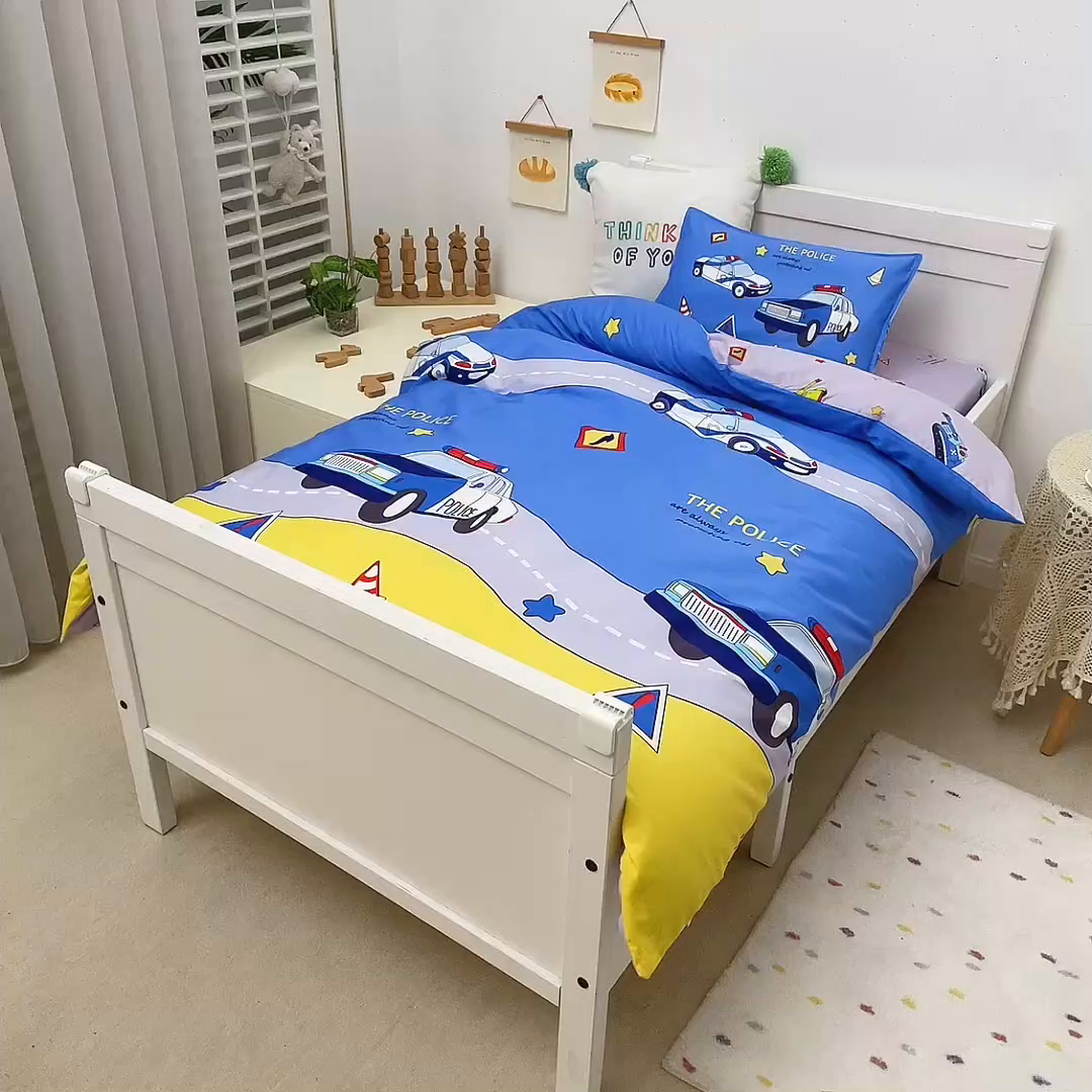 91家纺网 家纺一手货源 找家纺 2025年新款幼儿园全棉被子三件套宝宝入园纯棉六件套被褥午睡被套巡逻警车