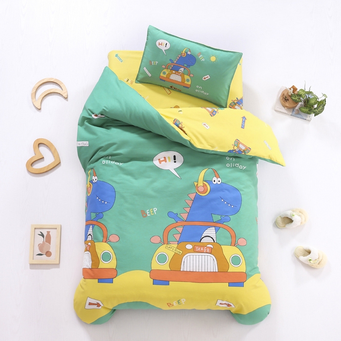 91家纺网 家纺一手货源 找家纺 2025年新款幼儿园全棉被子三件套宝宝入园纯棉六件套被褥午睡被套音乐恐龙