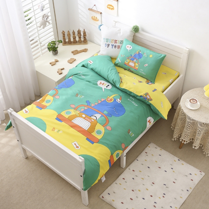 91家纺网 家纺一手货源 找家纺 2025年新款幼儿园全棉被子三件套宝宝入园纯棉六件套被褥午睡被套音乐恐龙