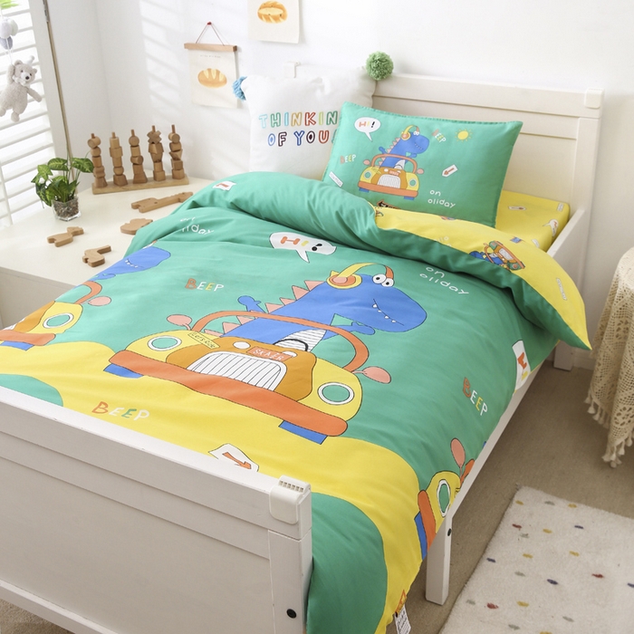 91家纺网 家纺一手货源 找家纺 2025年新款幼儿园全棉被子三件套宝宝入园纯棉六件套被褥午睡被套音乐恐龙
