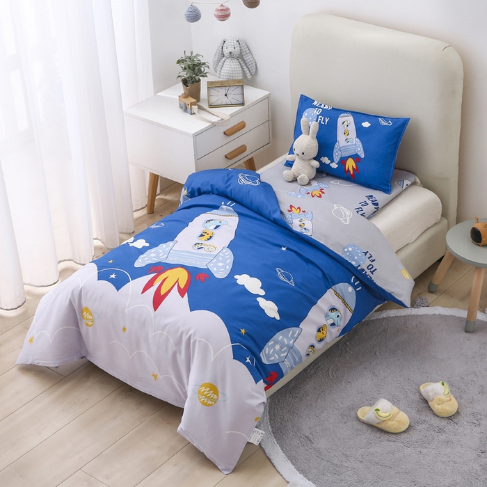 91家纺网 家纺一手货源 找家纺 2025年新款幼儿园全棉被子三件套宝宝入园纯棉六件套被褥午睡被套宇宙飞船