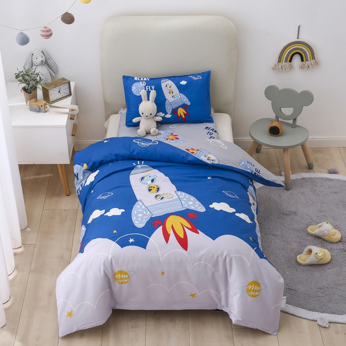 2025年新款幼儿园全棉被子三件套宝宝入园纯棉六件套被褥午睡被套宇宙飞船