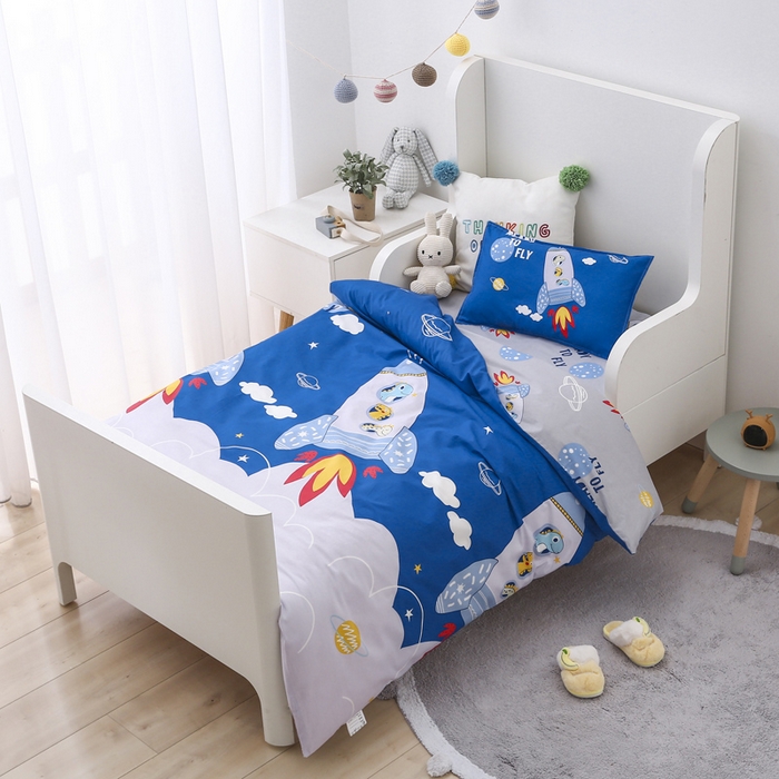 91家纺网 家纺一手货源 找家纺 2025年新款幼儿园全棉被子三件套宝宝入园纯棉六件套被褥午睡被套宇宙飞船
