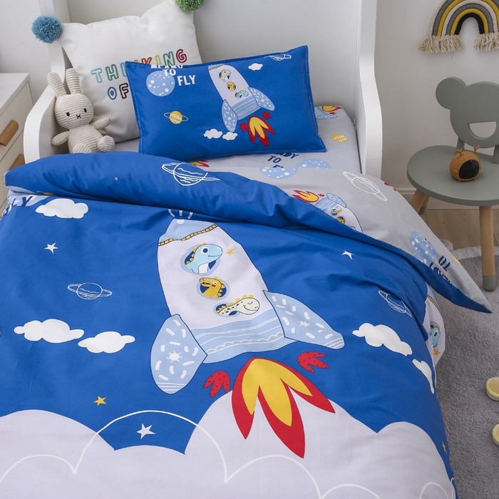 91家纺网 家纺一手货源 找家纺 2025年新款幼儿园全棉被子三件套宝宝入园纯棉六件套被褥午睡被套宇宙飞船