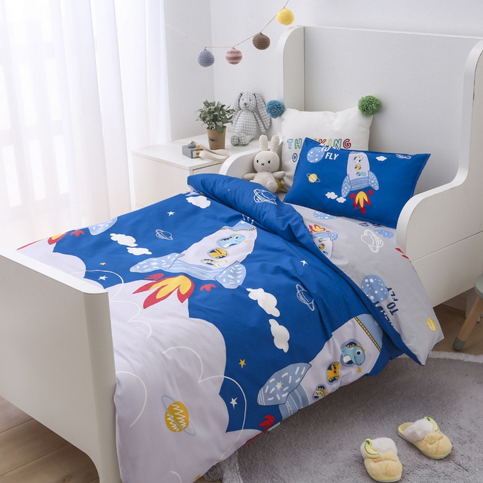 91家纺网 家纺一手货源 找家纺 2025年新款幼儿园全棉被子三件套宝宝入园纯棉六件套被褥午睡被套宇宙飞船