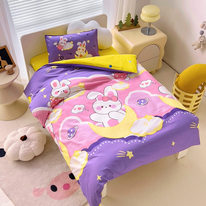 91家纺网 家纺一手货源 找家纺 2025年新款幼儿园全棉被子三件套宝宝入园纯棉六件套被褥午睡被套宇宙小兔