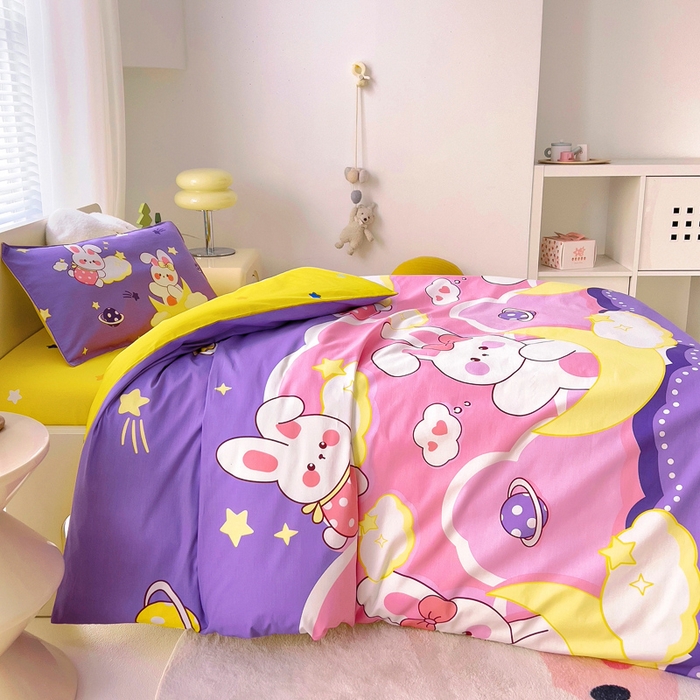 91家纺网 家纺一手货源 找家纺 2025年新款幼儿园全棉被子三件套宝宝入园纯棉六件套被褥午睡被套宇宙小兔