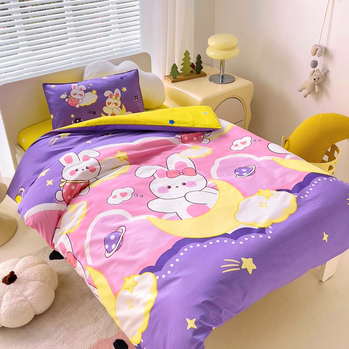 91家纺网 家纺一手货源 找家纺 2025年新款幼儿园全棉被子三件套宝宝入园纯棉六件套被褥午睡被套宇宙小兔