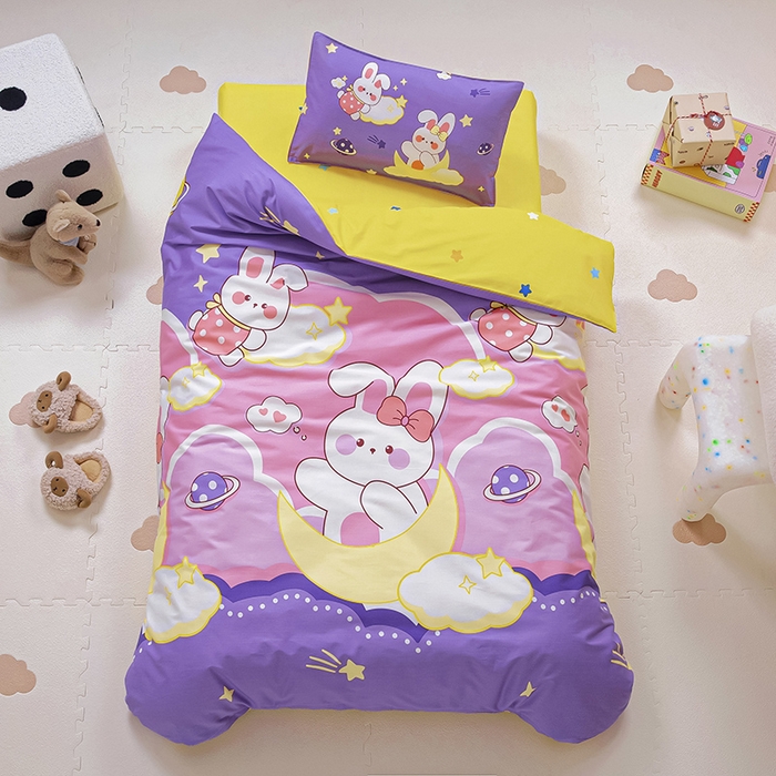 2025年新款幼儿园全棉被子三件套宝宝入园纯棉六件套被褥午睡被套宇宙小兔