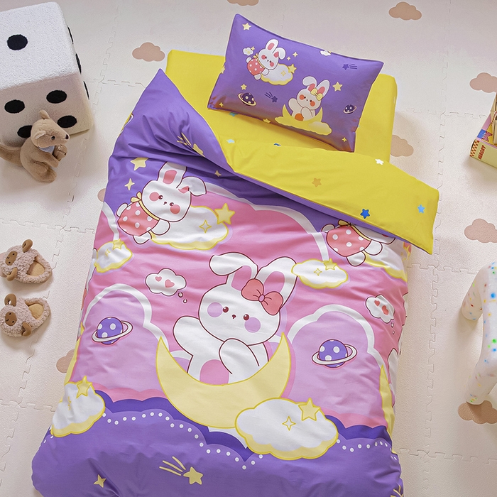 91家纺网 家纺一手货源 找家纺 2025年新款幼儿园全棉被子三件套宝宝入园纯棉六件套被褥午睡被套宇宙小兔