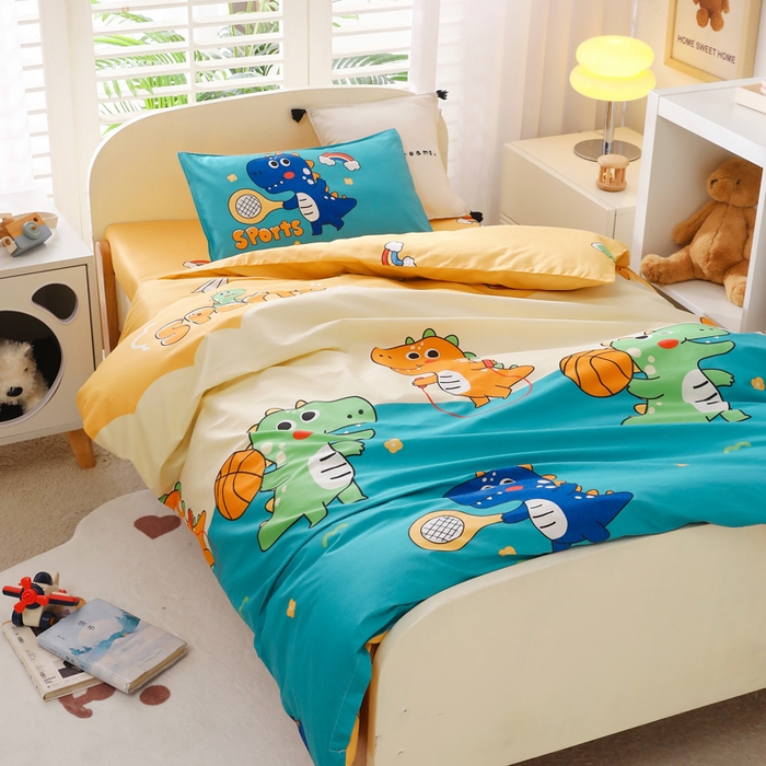 91家纺网 家纺一手货源 找家纺 2025年新款幼儿园全棉被子三件套宝宝入园纯棉六件套被褥午睡被套运动恐龙