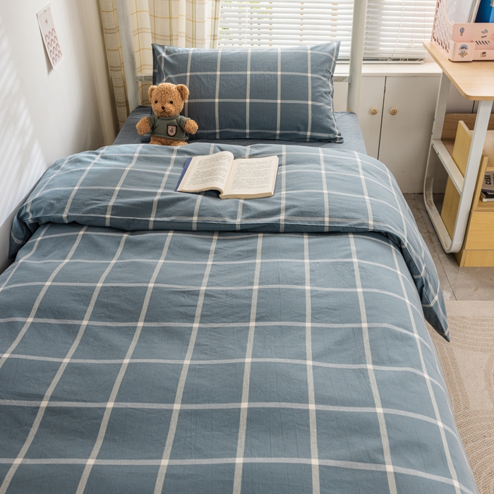 91家纺网 家纺一手货源 找家纺 （总）柠萌家居 2025年新款色织A类学生宿舍床笠三件套床垫套