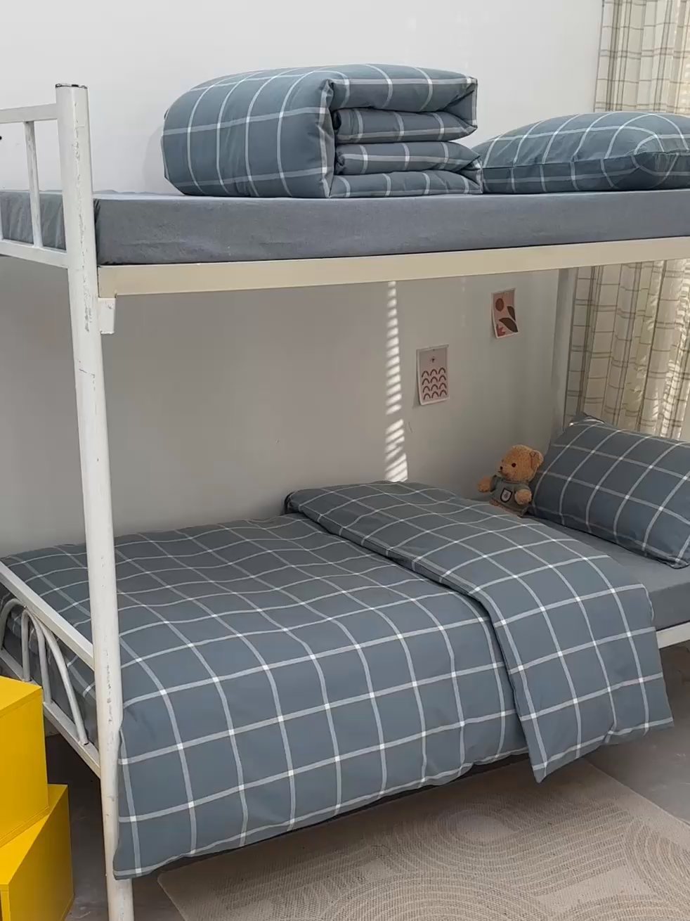 91家纺网 家纺一手货源 找家纺 柠萌家居 2025年新款色织A类学生宿舍床笠三件套床垫套 海蓝大格