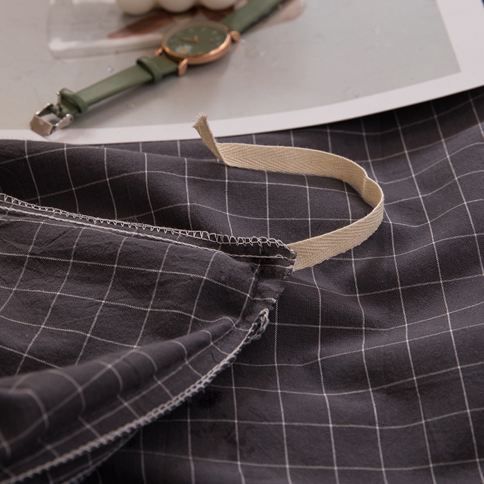 91家纺网 家纺一手货源 找家纺 柠萌家居 2025年新款色织A类学生宿舍床笠三件套床垫套 灰小格