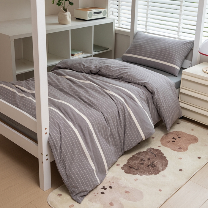 91家纺网 家纺一手货源 找家纺 柠萌家居 2025年新款色织A类学生宿舍床笠三件套床垫套 宽双线冷灰