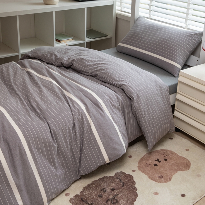 91家纺网 家纺一手货源 找家纺 柠萌家居 2025年新款色织A类学生宿舍床笠三件套床垫套 宽双线冷灰