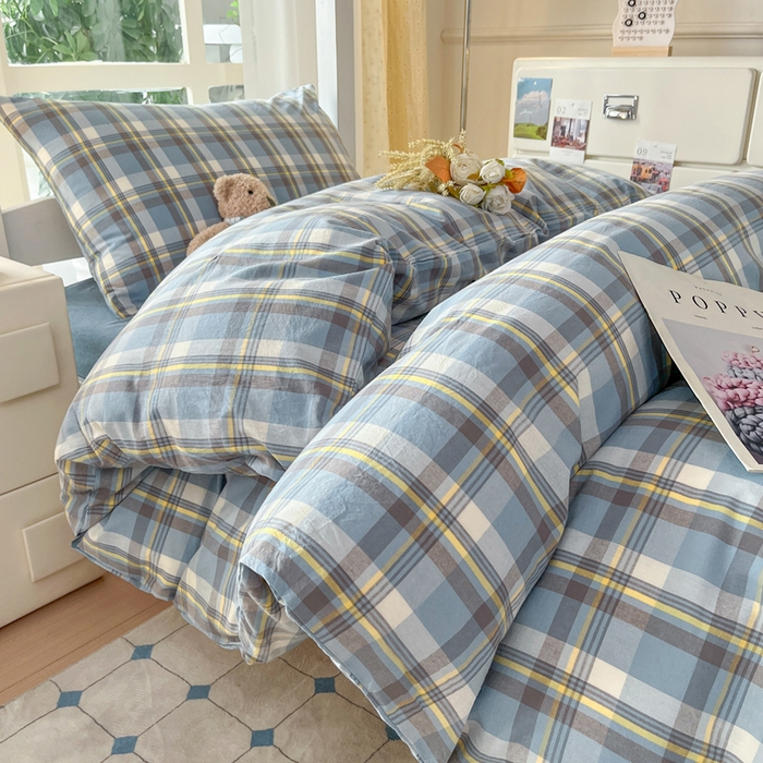 91家纺网 家纺一手货源 找家纺 柠萌家居 2025年新款色织A类学生宿舍床笠三件套床垫套 莫卡蓝