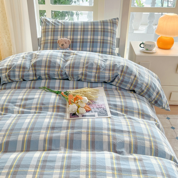 91家纺网 家纺一手货源 找家纺 柠萌家居 2025年新款色织A类学生宿舍床笠三件套床垫套 莫卡蓝