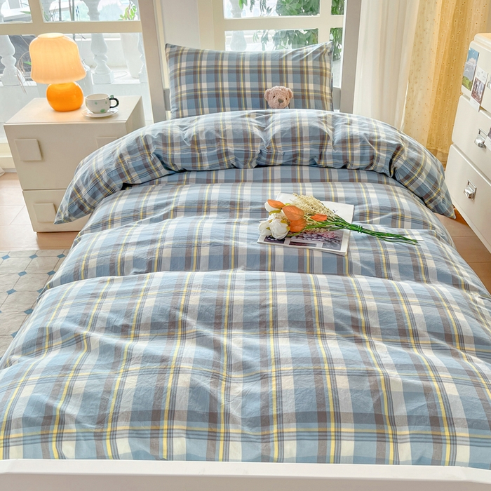 91家纺网 家纺一手货源 找家纺 （总）柠萌家居 2025年新款色织A类学生宿舍床笠三件套床垫套