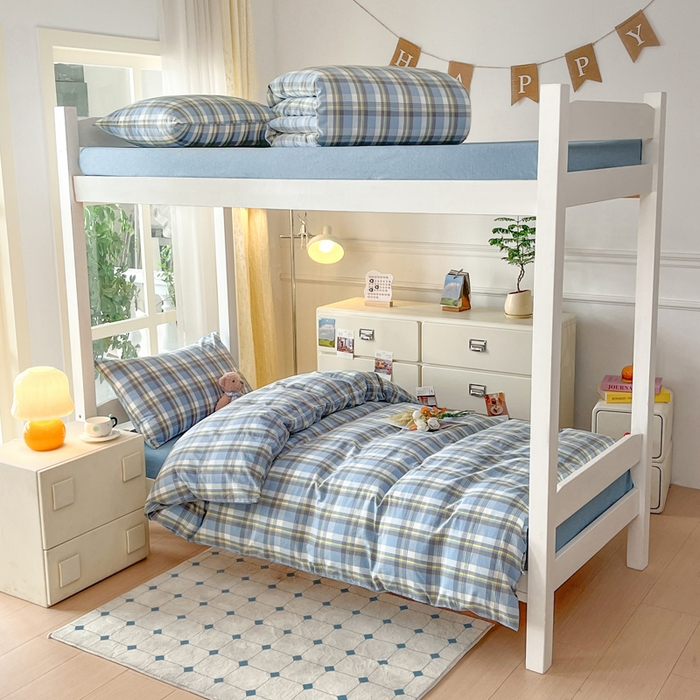 91家纺网 家纺一手货源 找家纺 柠萌家居 2021新款全棉色织水洗棉床品四件套 绅士灰