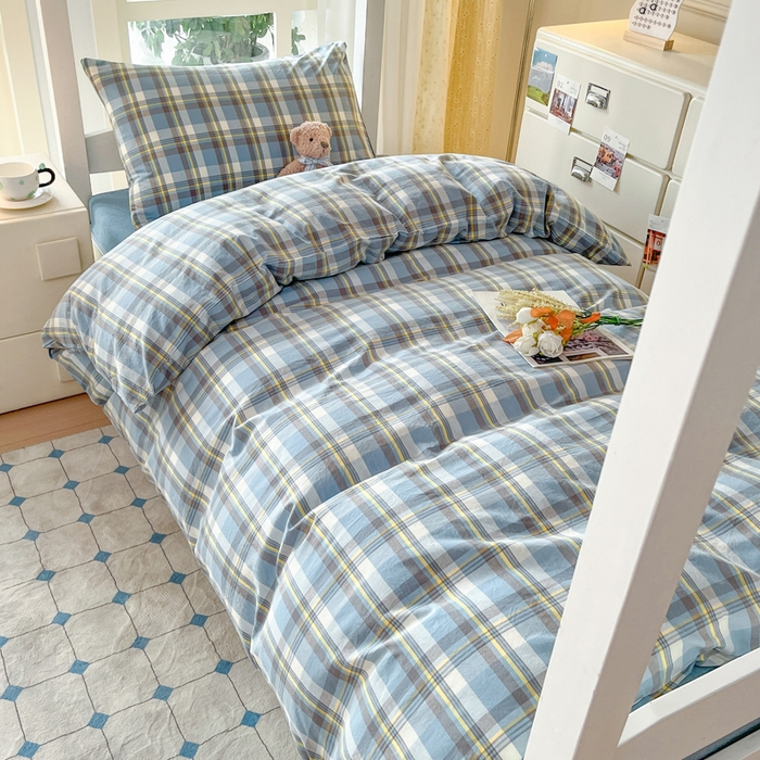 91家纺网 家纺一手货源 找家纺 （总）柠萌家居 2025年新款色织A类学生宿舍床笠三件套床垫套