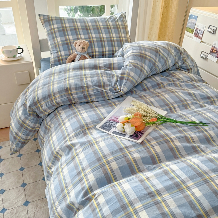 91家纺网 家纺一手货源 找家纺 （总）柠萌家居 2025年新款色织A类学生宿舍床笠三件套床垫套