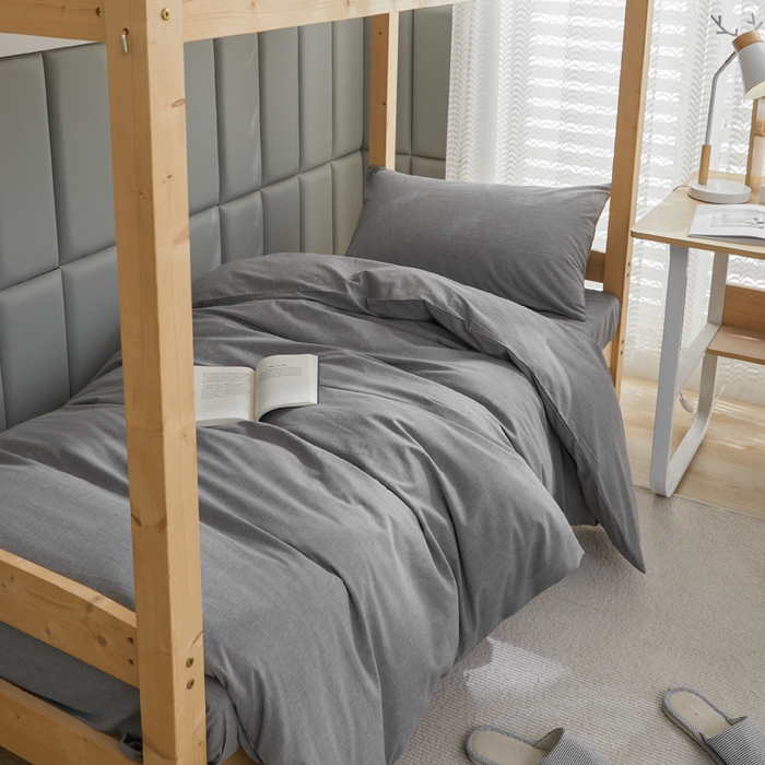 91家纺网 家纺一手货源 找家纺 柠萌家居 2025年新款色织A类学生宿舍床笠三件套床垫套 冷灰