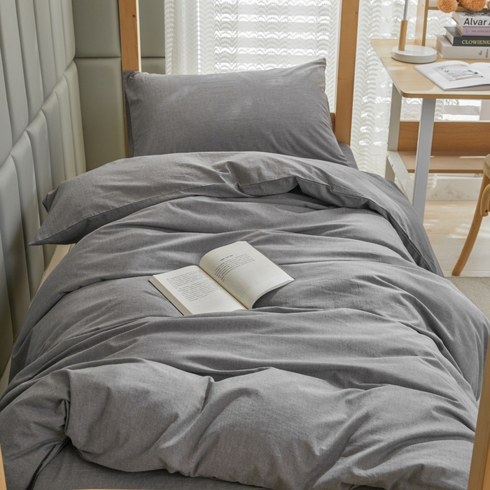 91家纺网 家纺一手货源 找家纺 柠萌家居 2025年新款色织A类学生宿舍床笠三件套床垫套 冷灰