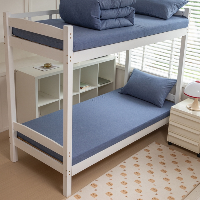 91家纺网 家纺一手货源 找家纺 柠萌家居 2025年新款色织A类学生宿舍床笠三件套床垫套 牛仔蓝