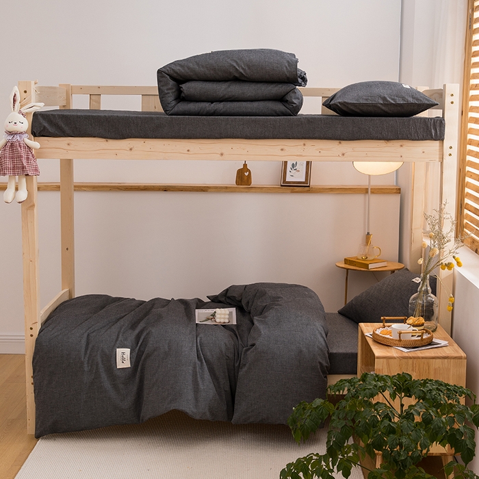 91家纺网 家纺一手货源 找家纺 柠萌家居 2025年新款色织A类学生宿舍床笠三件套床垫套 深灰