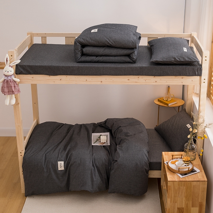 91家纺网 家纺一手货源 找家纺 柠萌家居 2025年新款色织A类学生宿舍床笠三件套床垫套 深灰