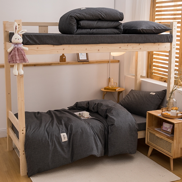 91家纺网 家纺一手货源 找家纺 柠萌家居 2025年新款色织A类学生宿舍床笠三件套床垫套 深灰