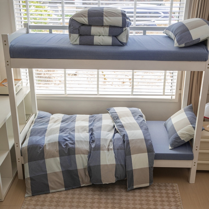 柠萌家居 2025年新款色织A类学生宿舍床笠三件套床垫套 浅咖蓝