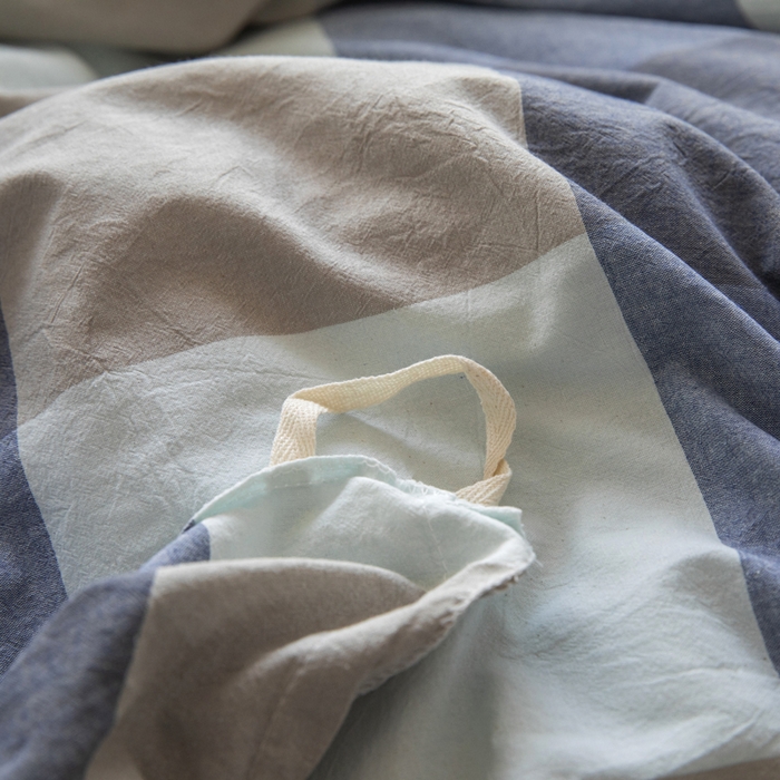 91家纺网 家纺一手货源 找家纺 柠萌家居 2025年新款色织A类学生宿舍床笠三件套床垫套 浅咖蓝