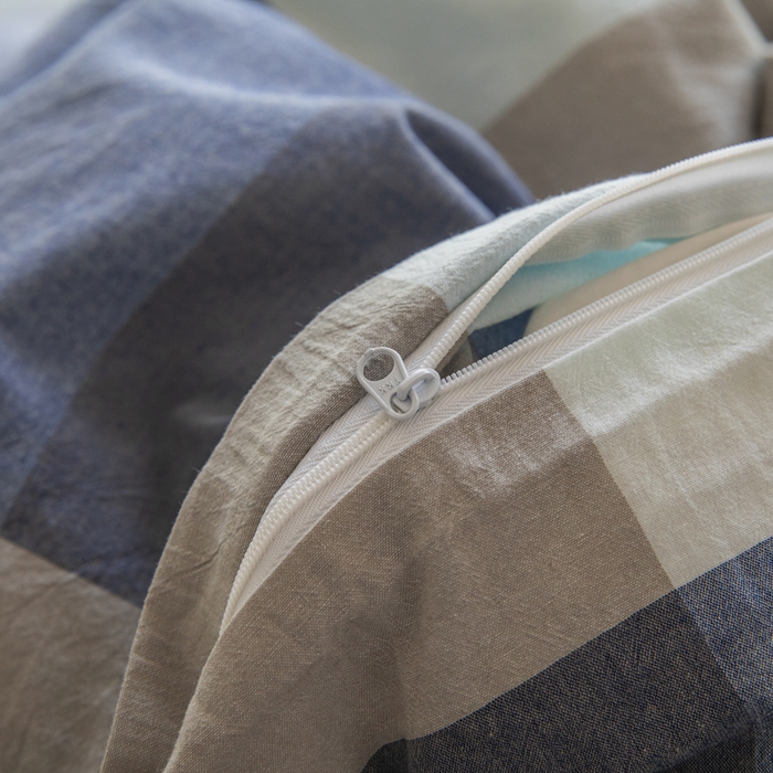 91家纺网 家纺一手货源 找家纺 柠萌家居 2025年新款色织A类学生宿舍床笠三件套床垫套 浅咖蓝