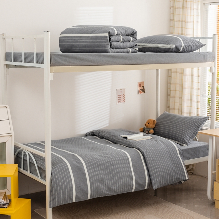 91家纺网 家纺一手货源 找家纺 柠萌家居 2025年新款色织A类学生宿舍床笠三件套床垫套 灰白条