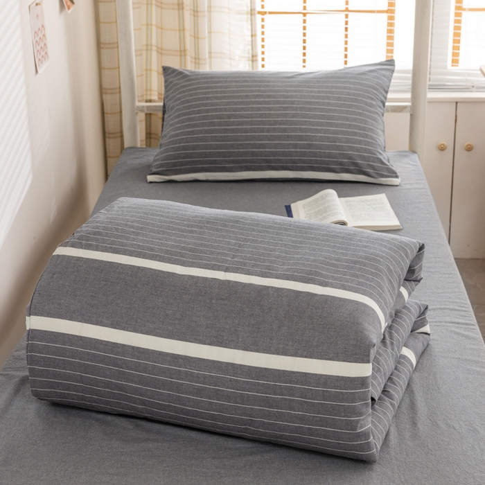 91家纺网 家纺一手货源 找家纺 柠萌家居 2025年新款色织A类学生宿舍床笠三件套床垫套 灰白条