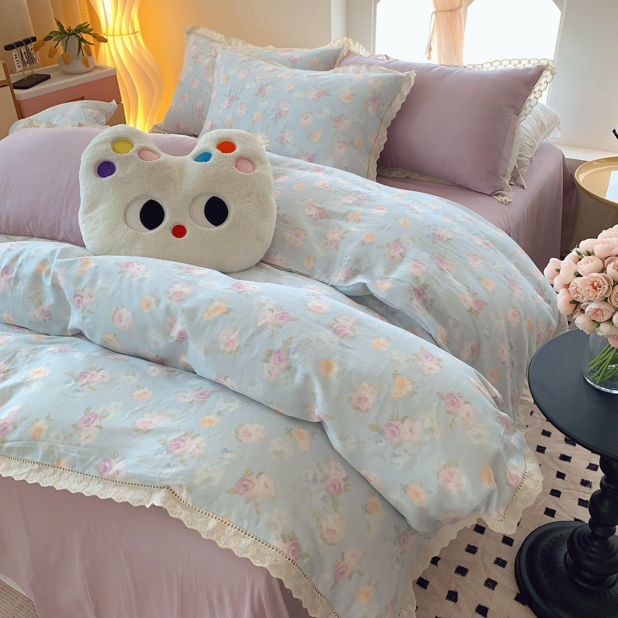 91家纺网 家纺一手货源 找家纺 （总） 奈萝家纺  2025新款全棉双层纱花边款四件套